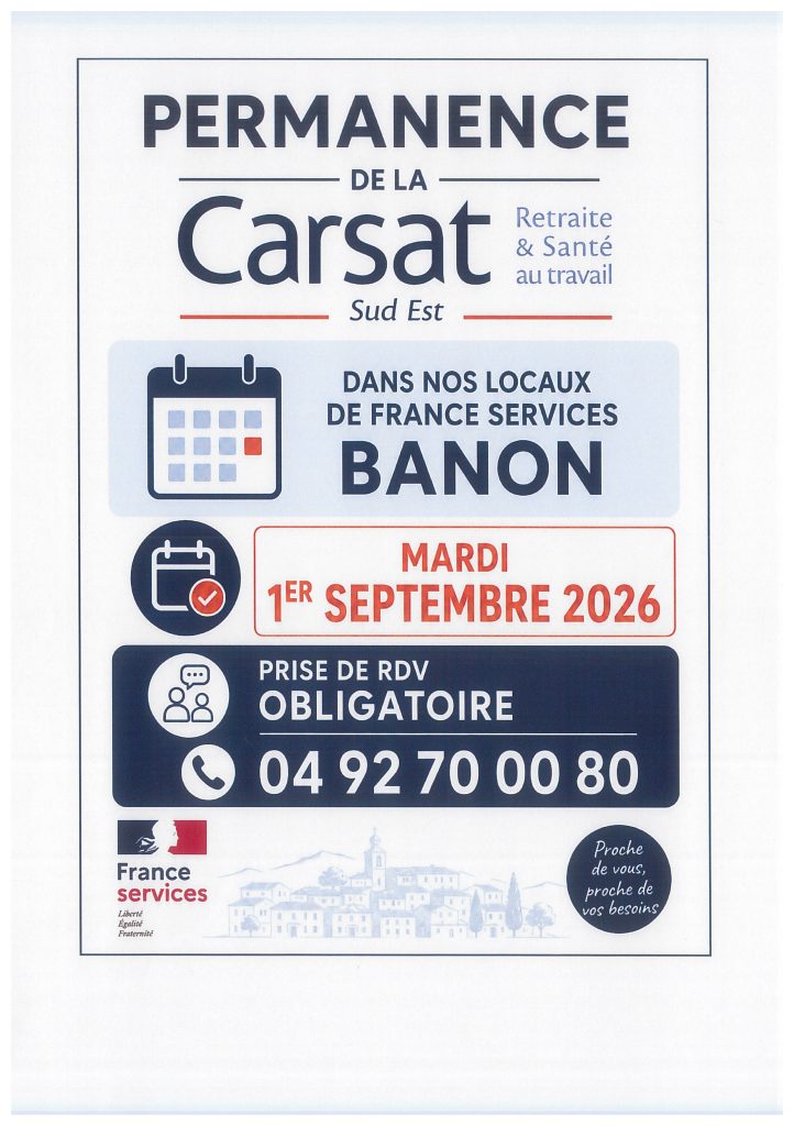 permanence de la Carsat le 1/09/2026 à BANON